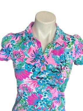 Lilly Pulitzer Luxletic Frida Polo Mandevilla Baby Paradise Puff Sleeve XS